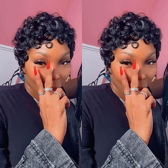 Pixie Wigs for Black Women Pixie Cut Wig Human Hair Short Layered Wigs Full Mach